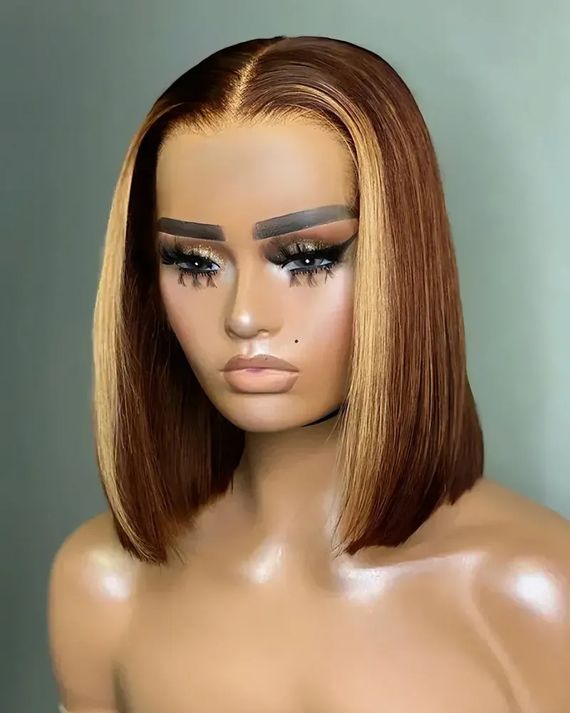 12" 6x5 Lace Money Piece Highlight Straight Bob Wig   12" 13x4 Lace Straight Bob Wig