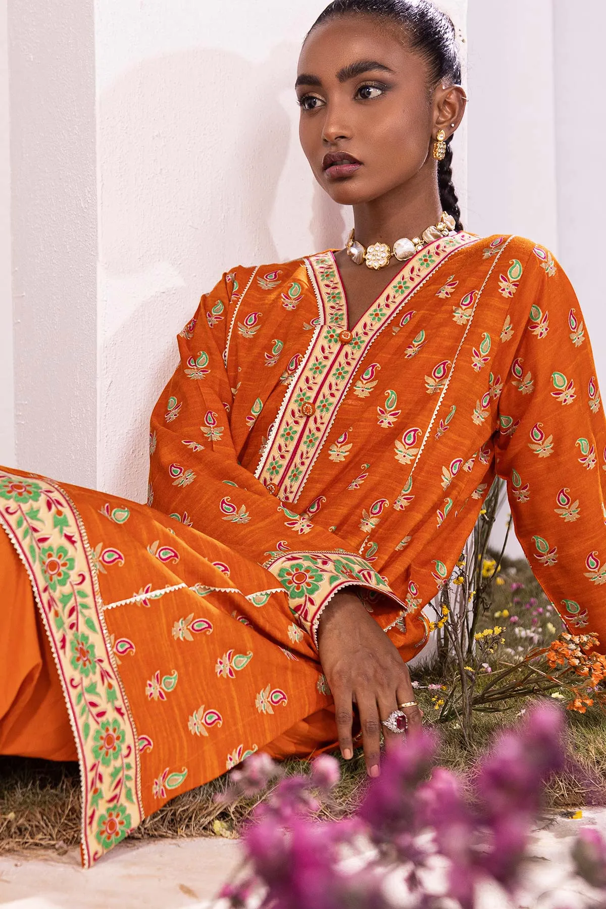 2 Pc Printed Raw Silk Outfit