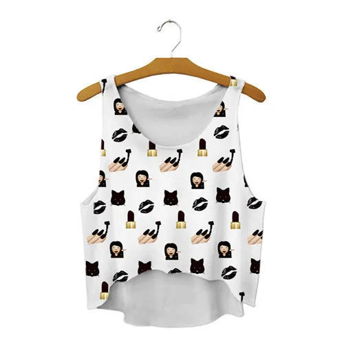 21 Colors Casual Women Crop Emoji Tank Tops Vest Sleeveless Cartoon Beach Tanks T-Shirt