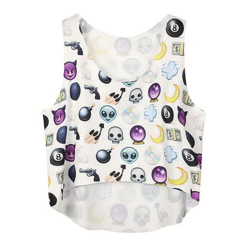 21 Colors Casual Women Crop Emoji Tank Tops Vest Sleeveless Cartoon Beach Tanks T-Shirt