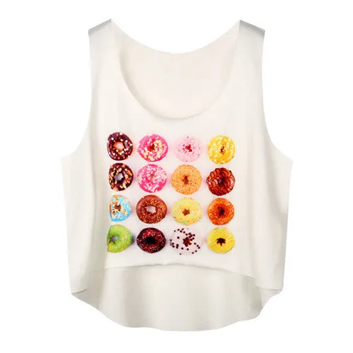 21 Colors Casual Women Crop Emoji Tank Tops Vest Sleeveless Cartoon Beach Tanks T-Shirt