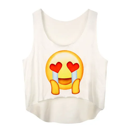 21 Colors Casual Women Crop Emoji Tank Tops Vest Sleeveless Cartoon Beach Tanks T-Shirt
