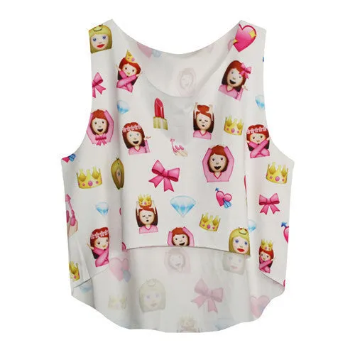 21 Colors Casual Women Crop Emoji Tank Tops Vest Sleeveless Cartoon Beach Tanks T-Shirt