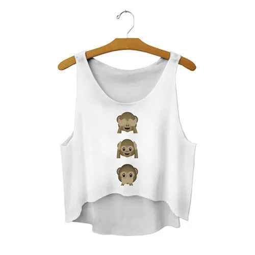 21 Colors Casual Women Crop Emoji Tank Tops Vest Sleeveless Cartoon Beach Tanks T-Shirt