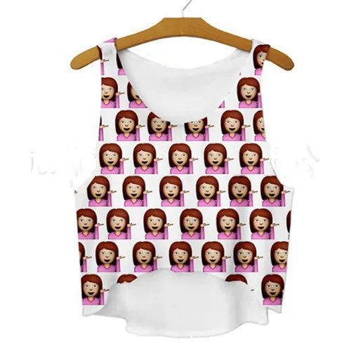 21 Colors Casual Women Crop Emoji Tank Tops Vest Sleeveless Cartoon Beach Tanks T-Shirt