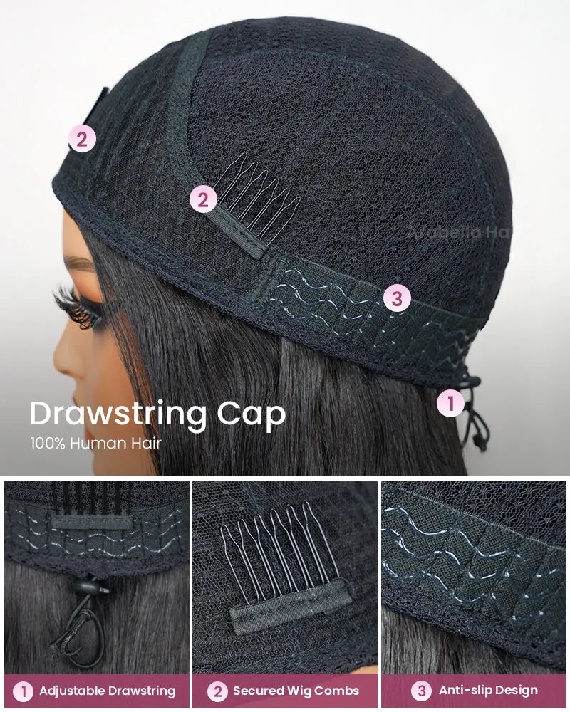 3 In 1 Half Wig Yaki Straight Easy-Wear No Glue Needed Upgrade With Drawstring Cap Human Hair Wigs