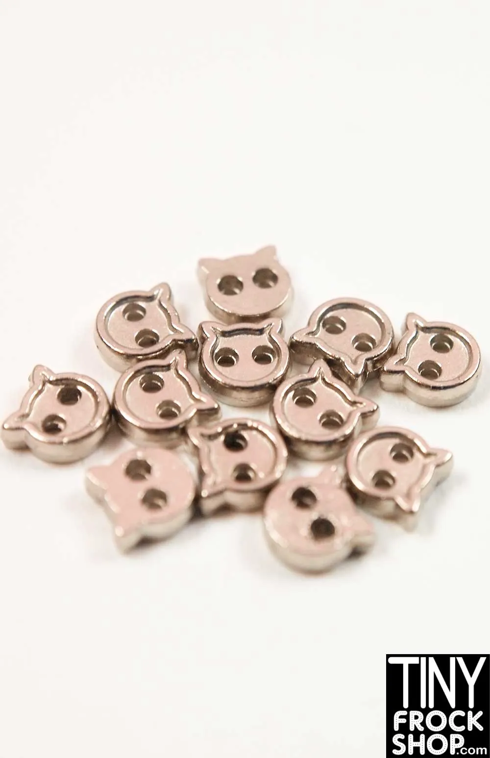 4mm 12" Fashion Doll Super Mini Metal 2 Hole Kitty Buttons - Pack of 10 Buttons