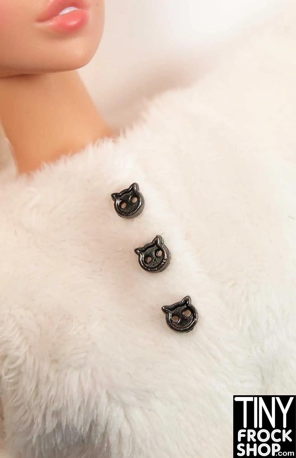 4mm 12" Fashion Doll Super Mini Metal 2 Hole Kitty Buttons - Pack of 10 Buttons