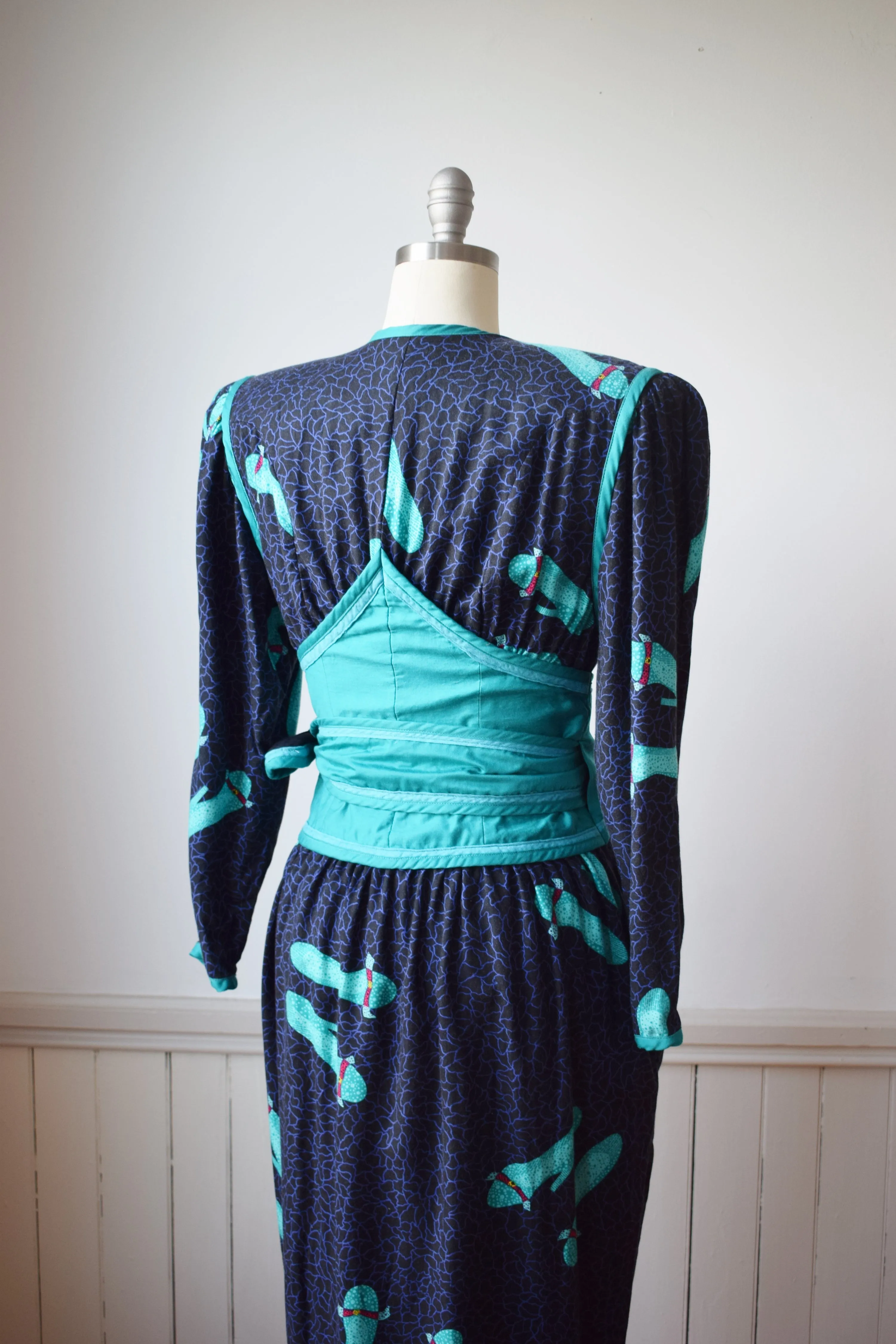 80s Jeanne Marc Corset Belt Dress | S