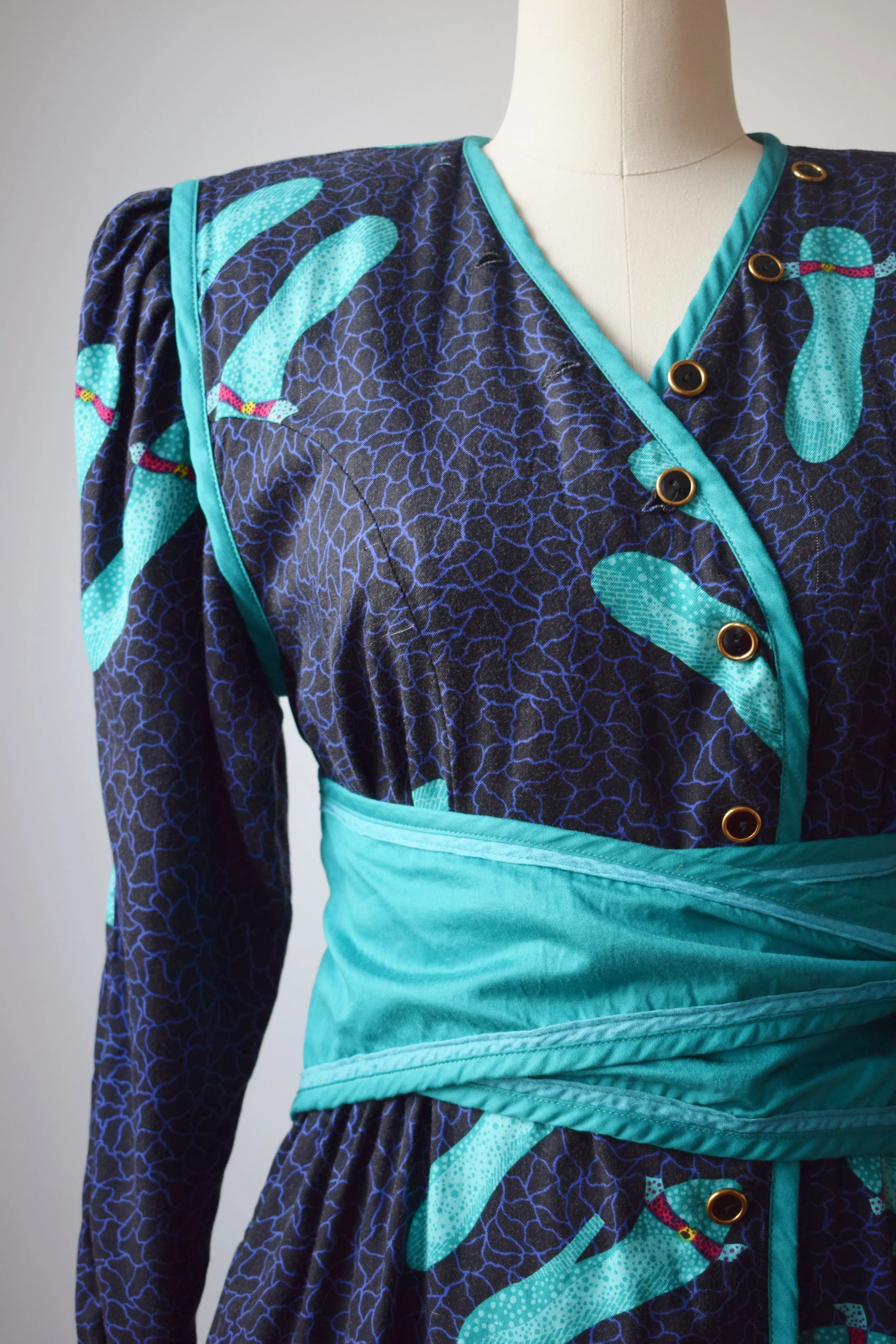 80s Jeanne Marc Corset Belt Dress | S