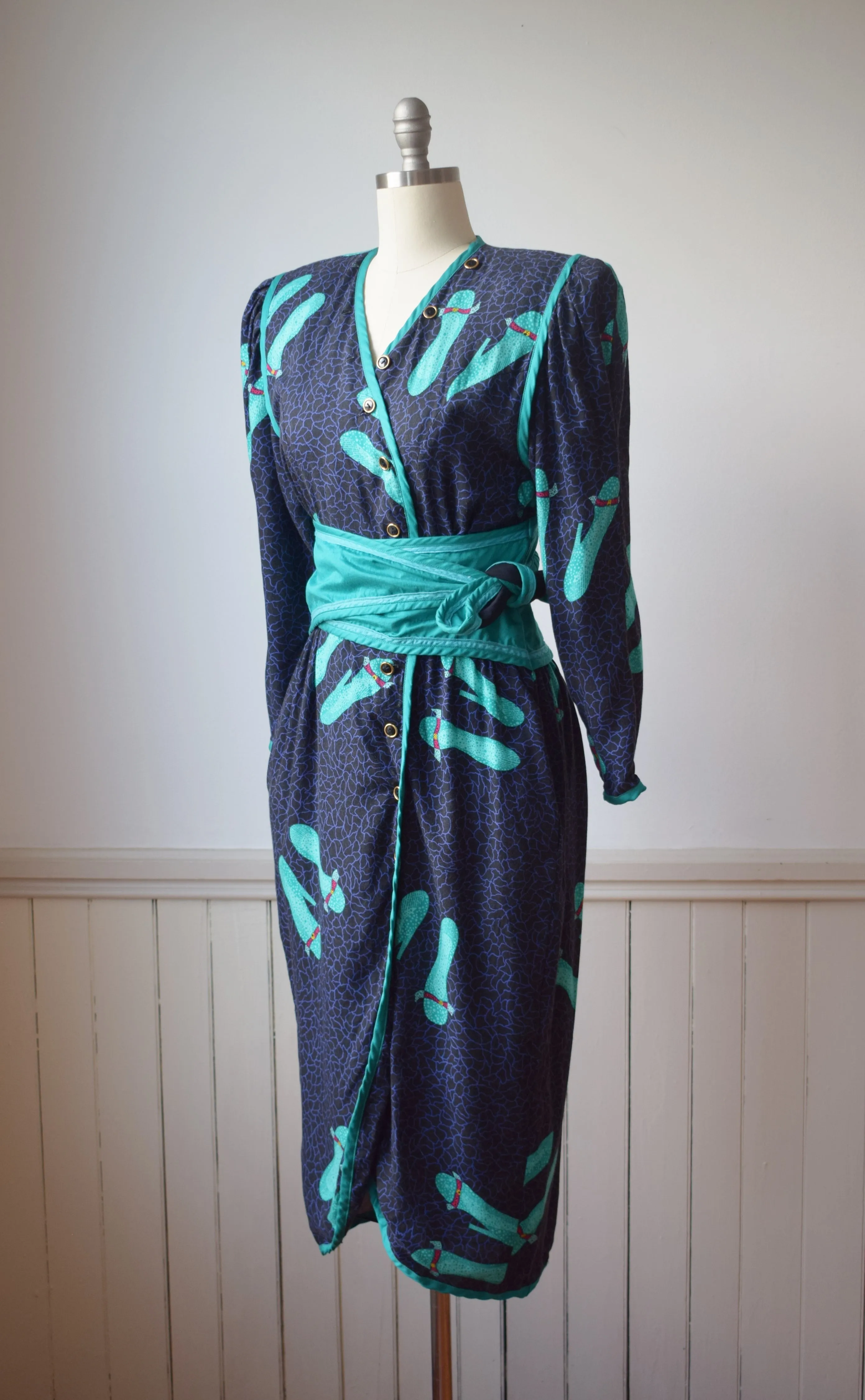 80s Jeanne Marc Corset Belt Dress | S