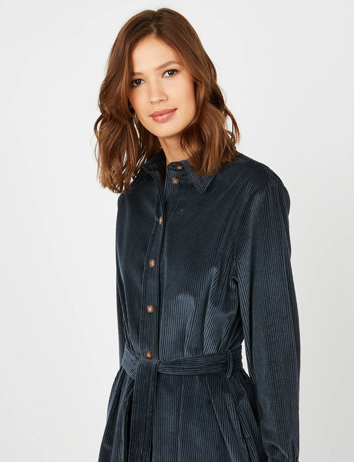 Amour blue velvet shirt dress