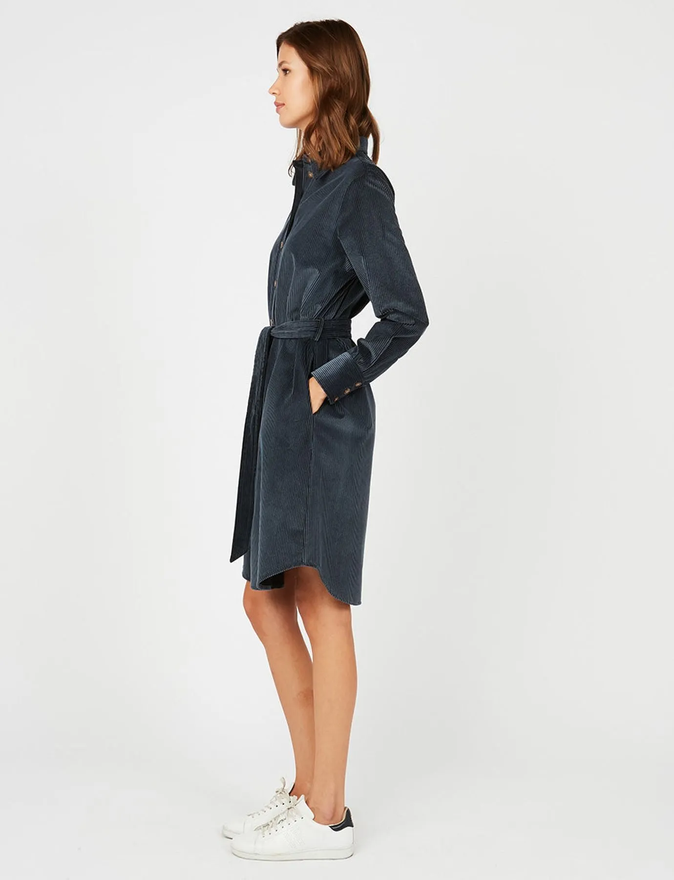 Amour blue velvet shirt dress