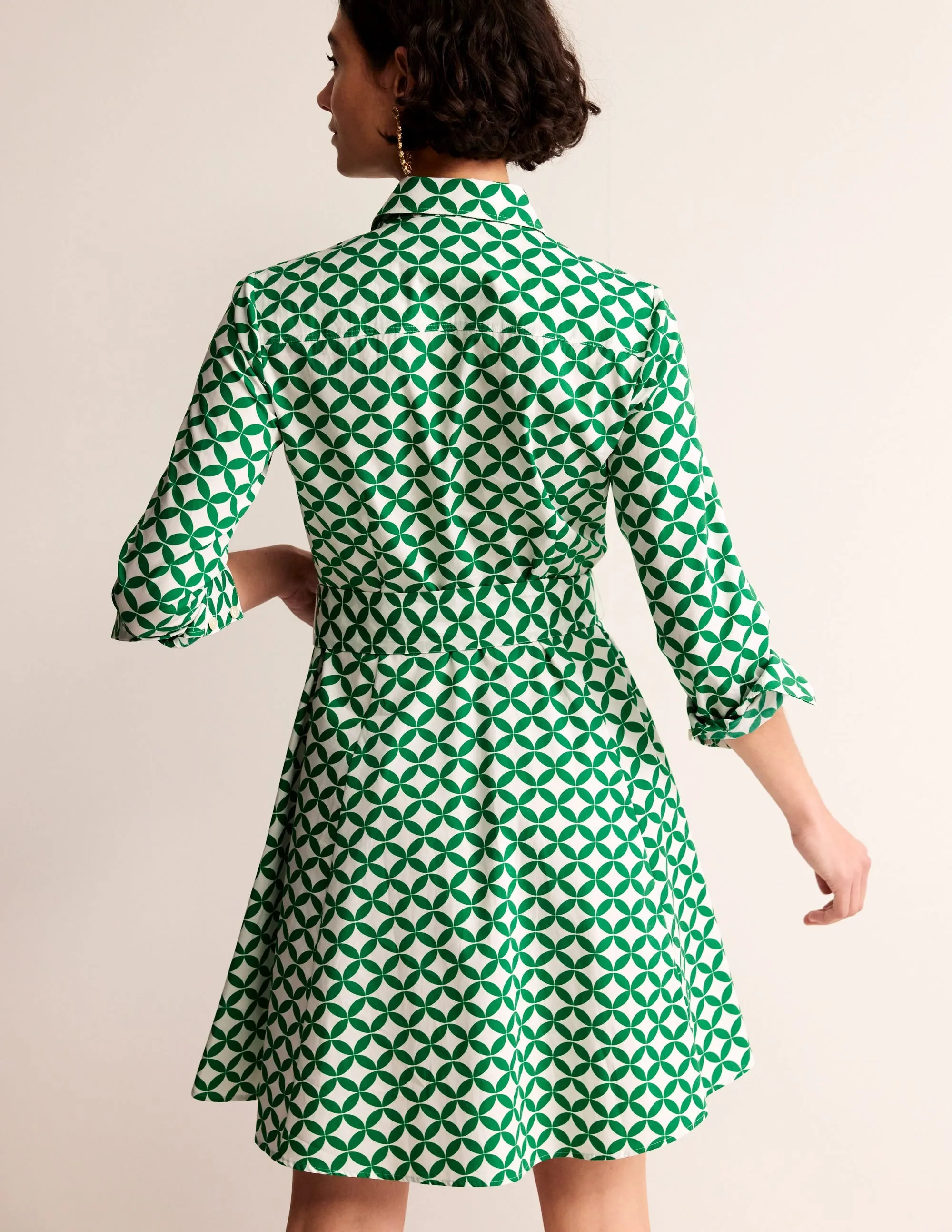Amy Cotton Short Shirt Dress-Green, Diamond Terrace