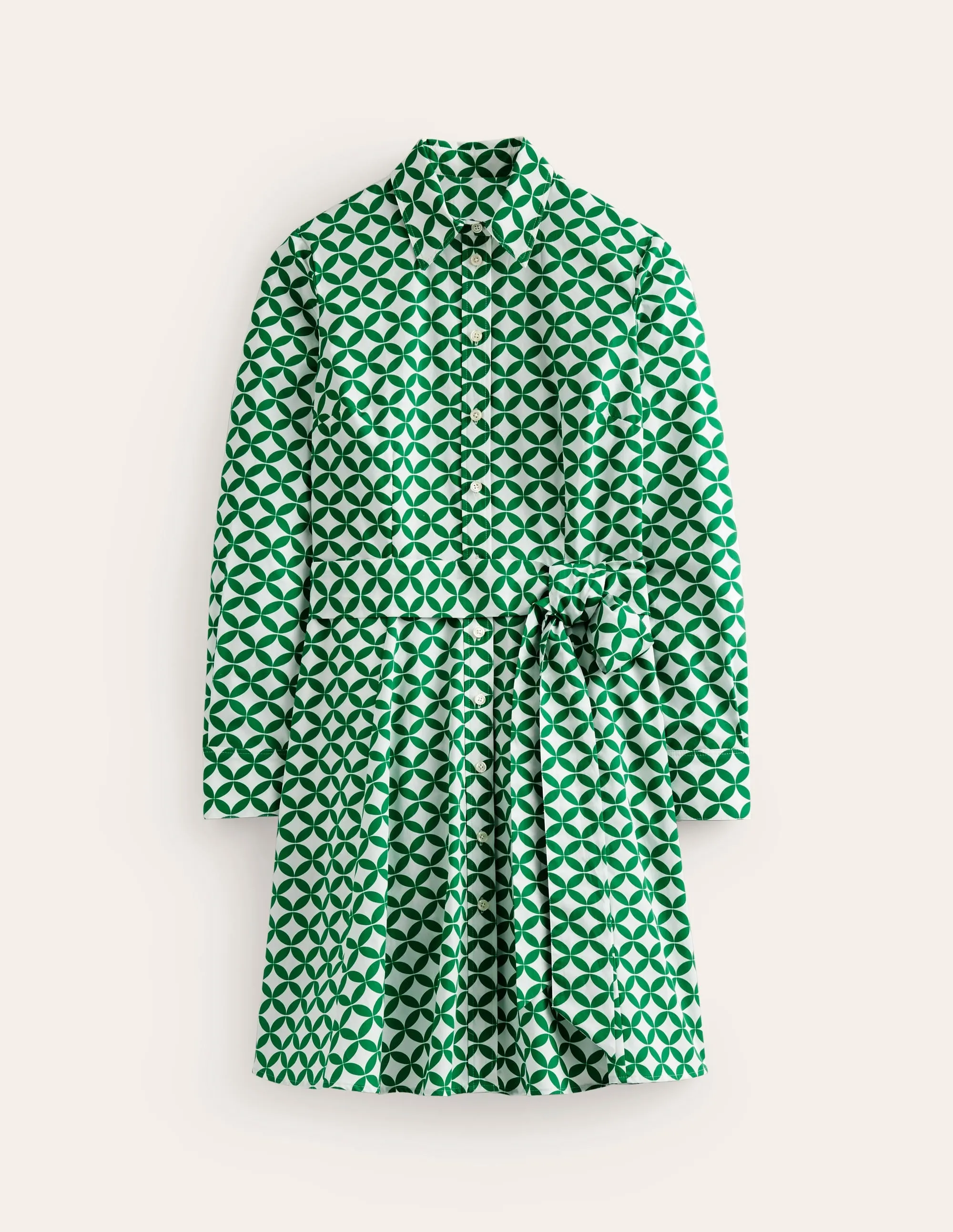 Amy Cotton Short Shirt Dress-Green, Diamond Terrace