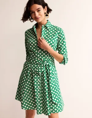 Amy Cotton Short Shirt Dress-Green, Diamond Terrace