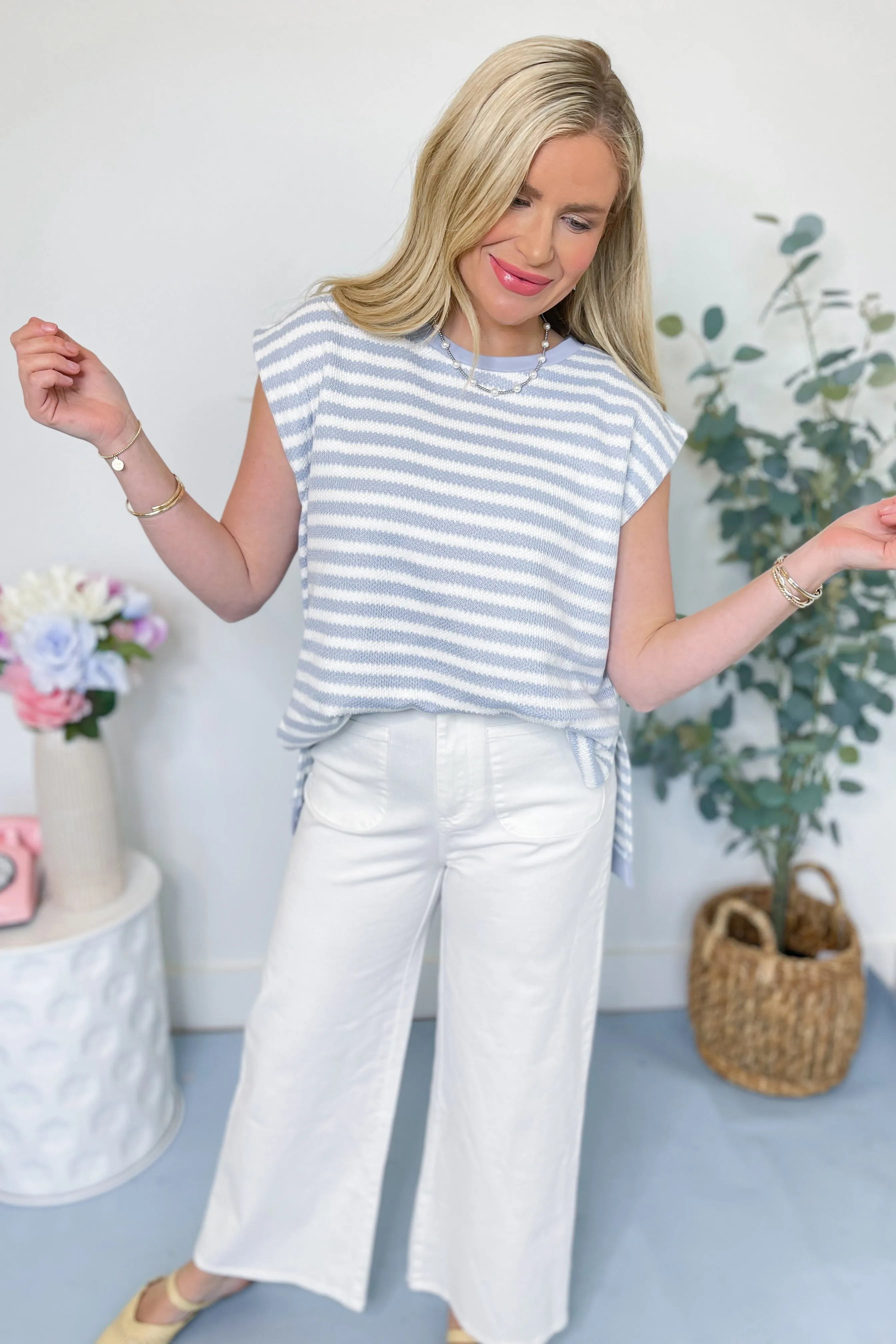 Amy Round Neck Striped Sleeveless Top