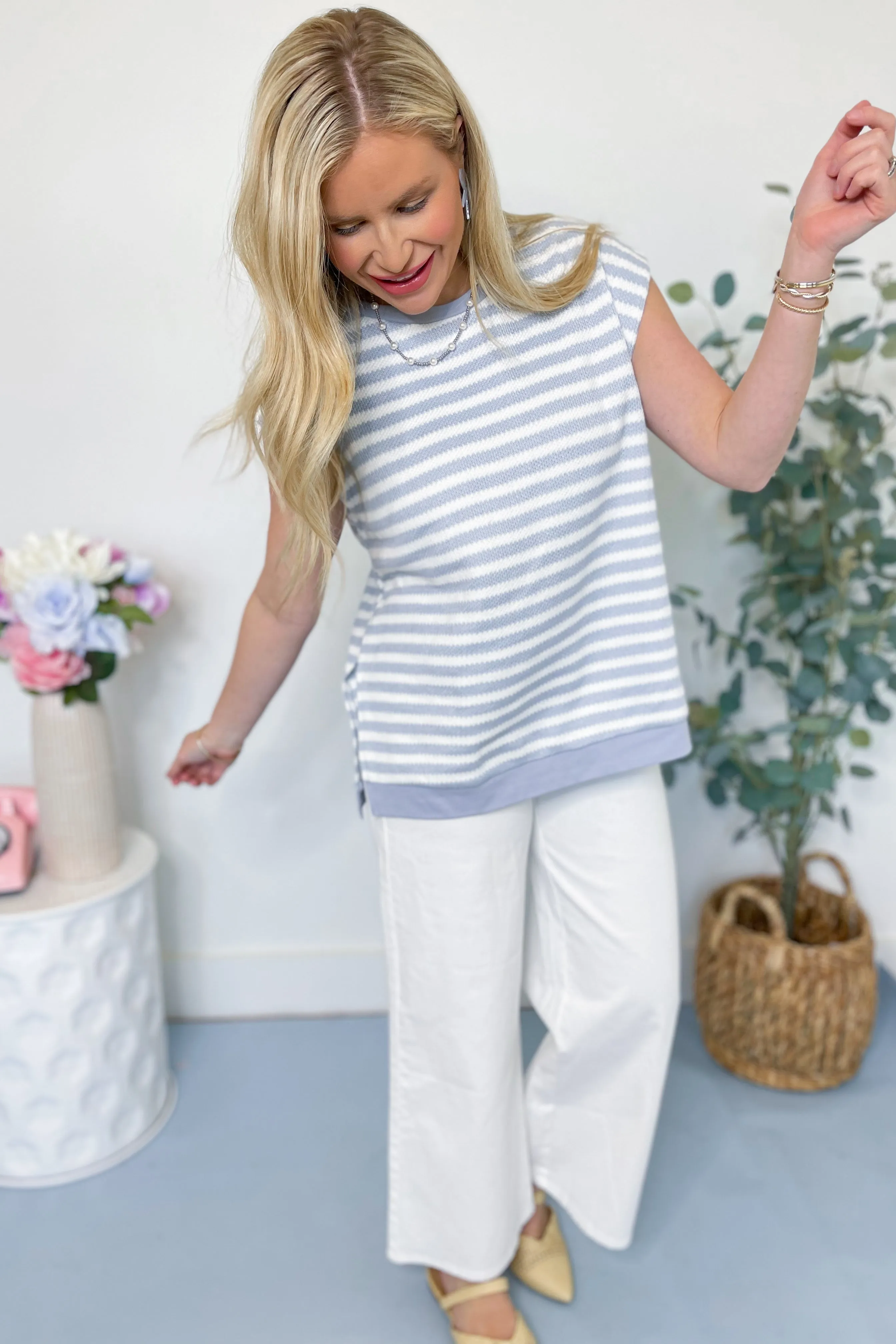 Amy Round Neck Striped Sleeveless Top