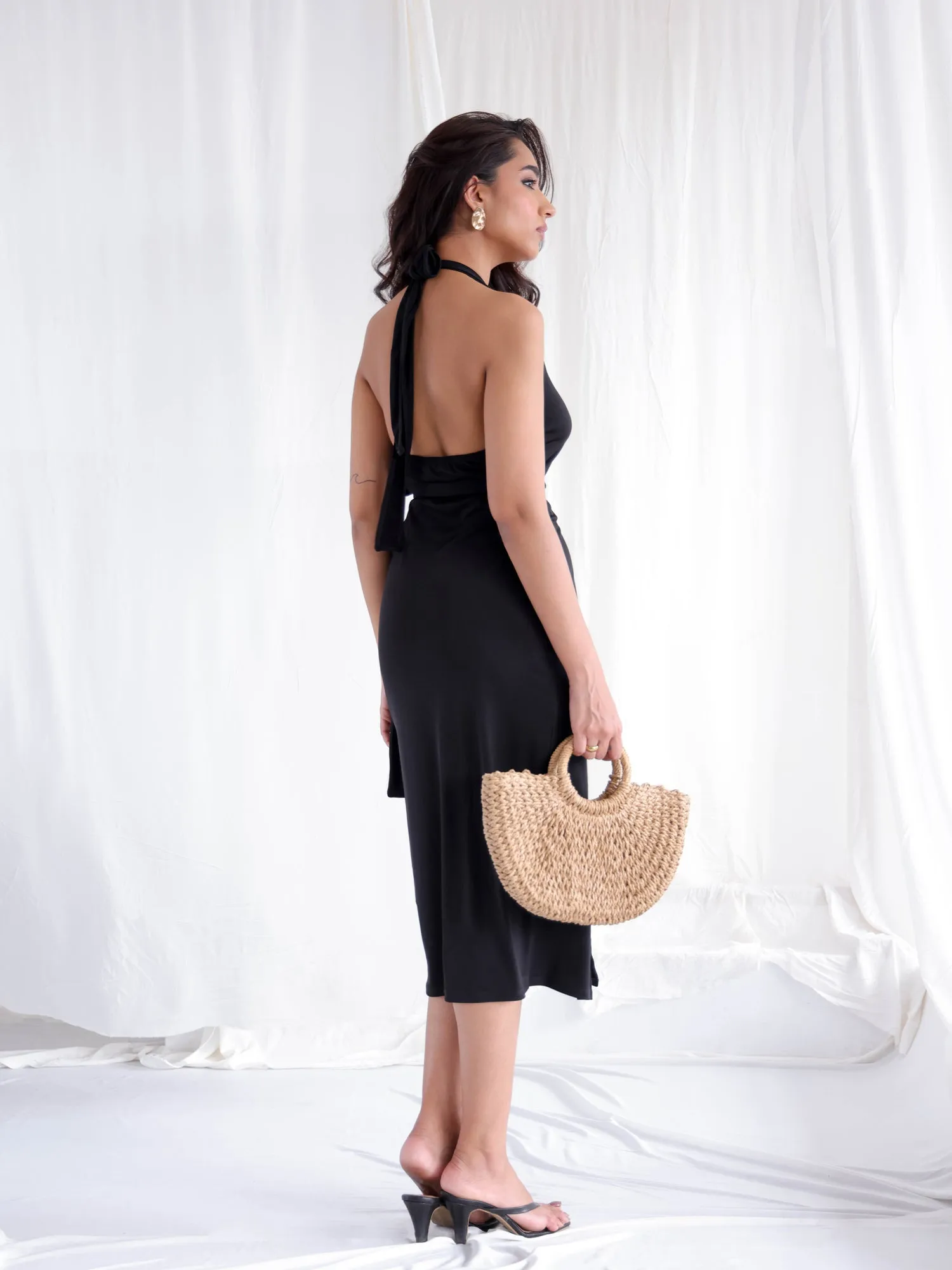 Back Neck TieUp Midi Wrap Dress