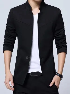 Blazer Homme Slim Fit à Col Mandarin et Style Décontracté