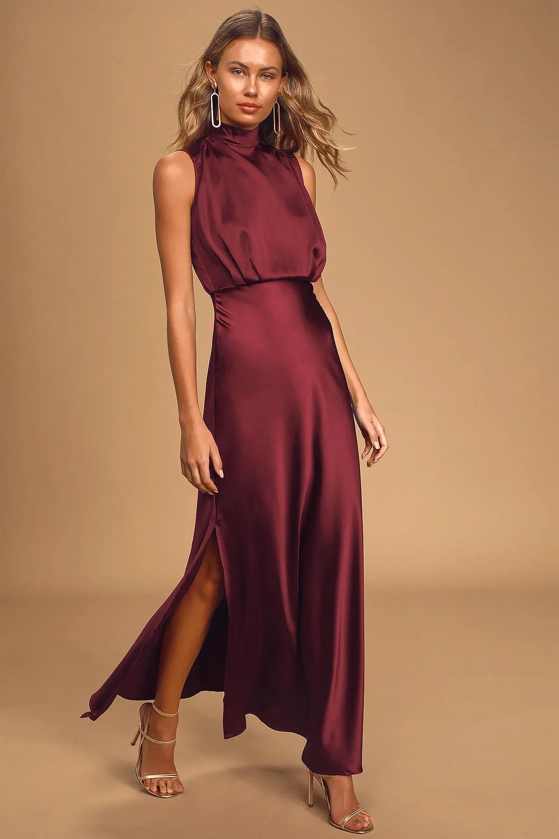 Blush Satin Sleeveless Dress