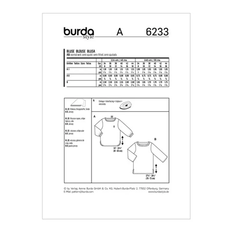 Burda Pattern X06234 Misses' Tops w/ Variations