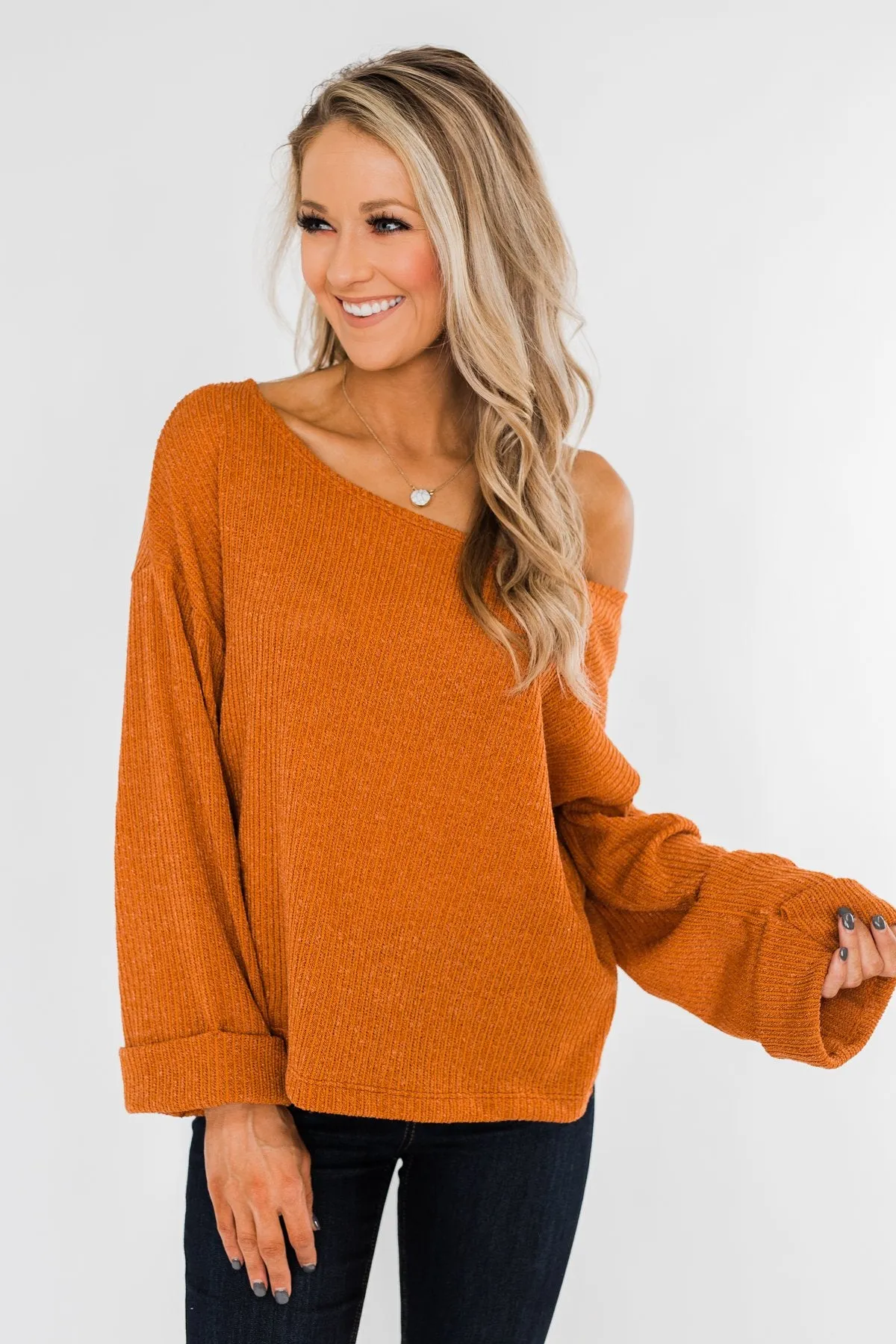 Button Down Back Sweater- Burnt Orange