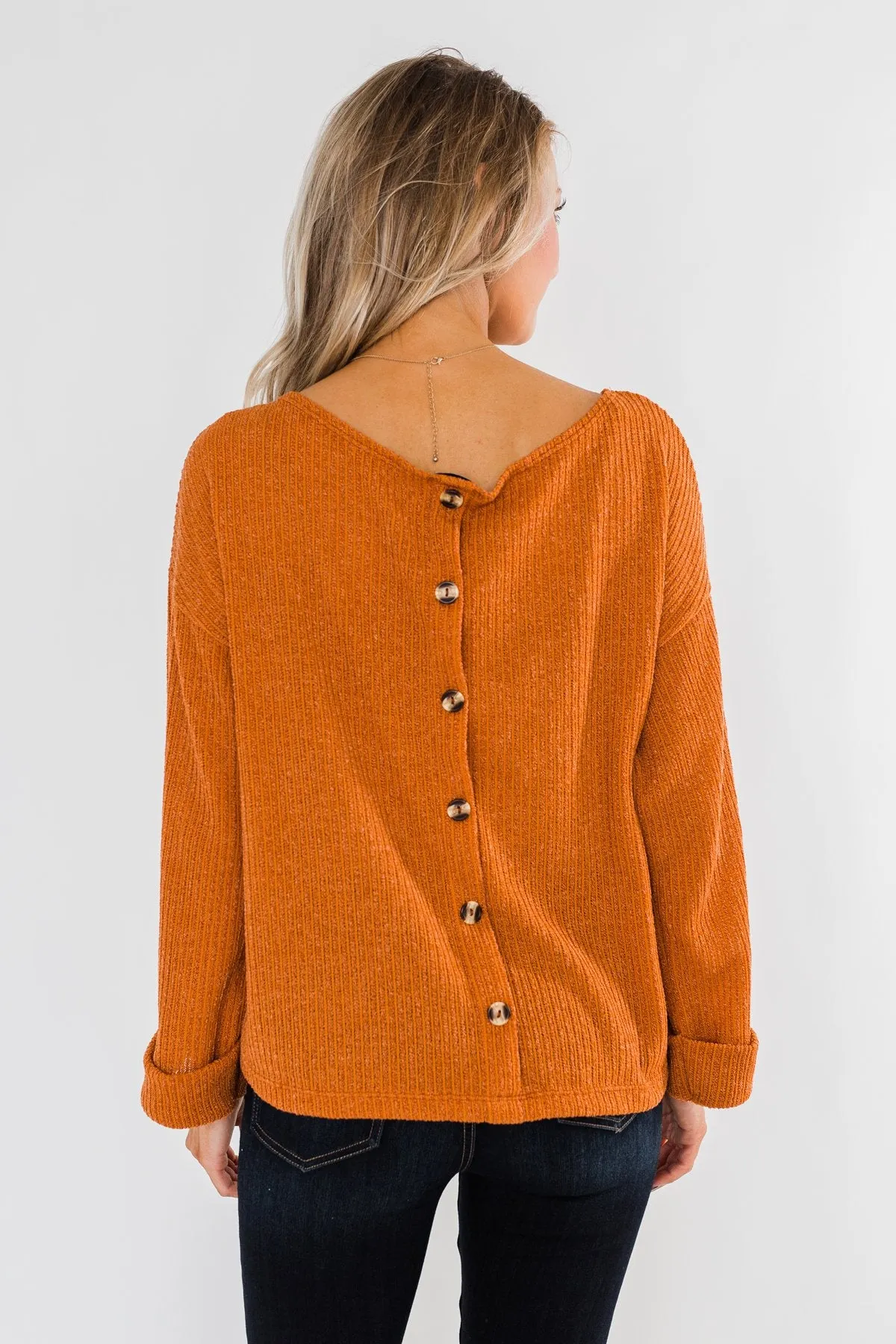 Button Down Back Sweater- Burnt Orange