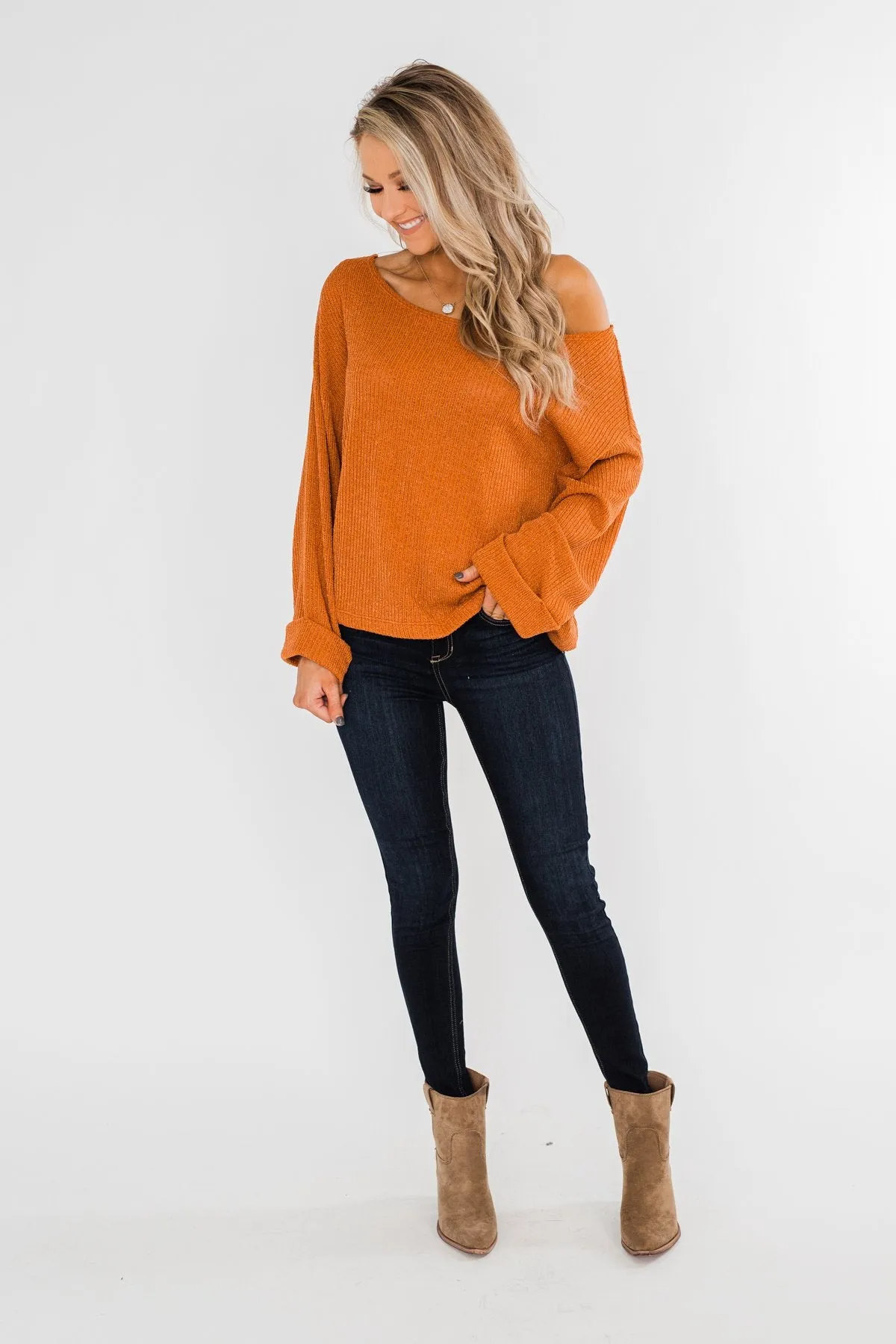 Button Down Back Sweater- Burnt Orange