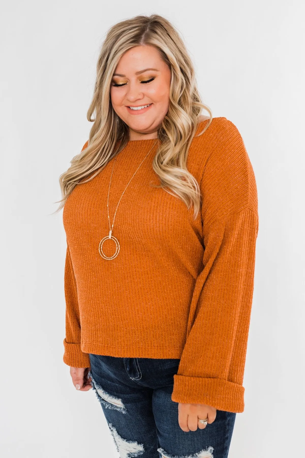 Button Down Back Sweater- Burnt Orange