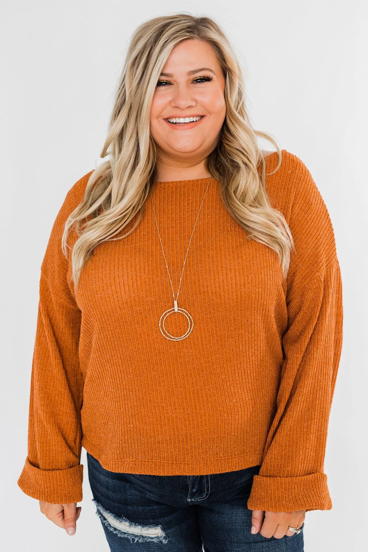 Button Down Back Sweater- Burnt Orange
