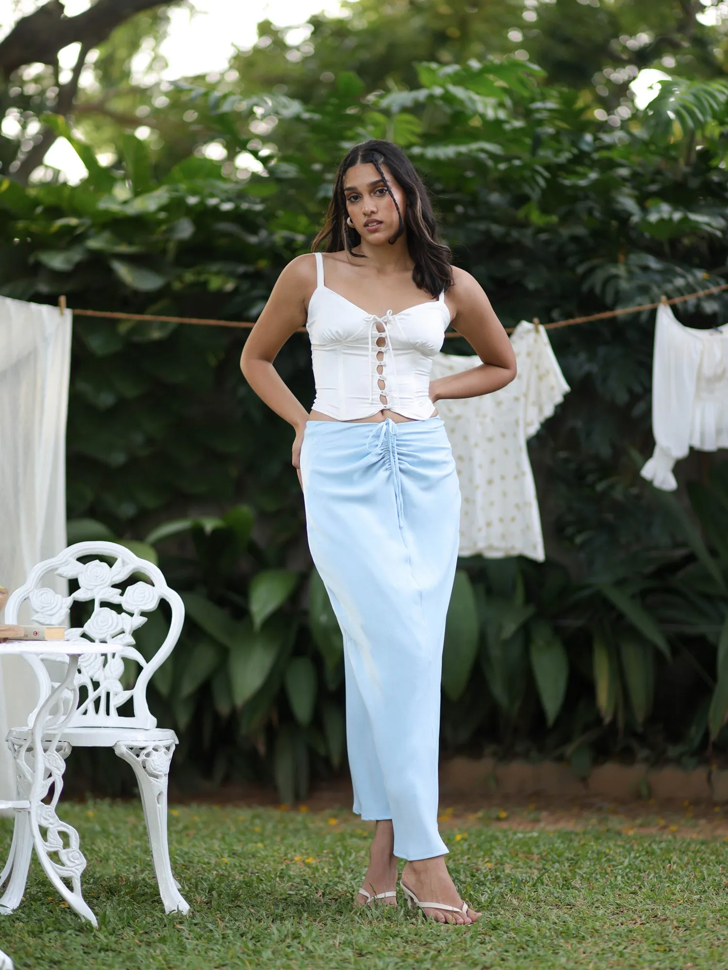 Button Down Corset Detailed  Back Tieup Top