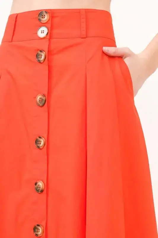 Button Front Pleated Midi Skirt: Elegant & Versatile Style