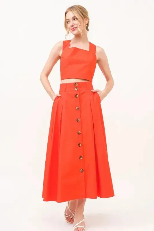 Button Front Pleated Midi Skirt: Elegant & Versatile Style