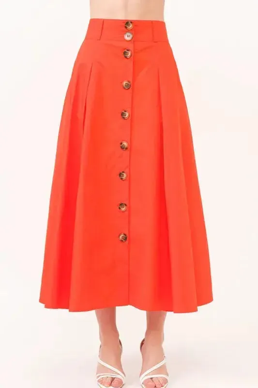 Button Front Pleated Midi Skirt: Elegant & Versatile Style