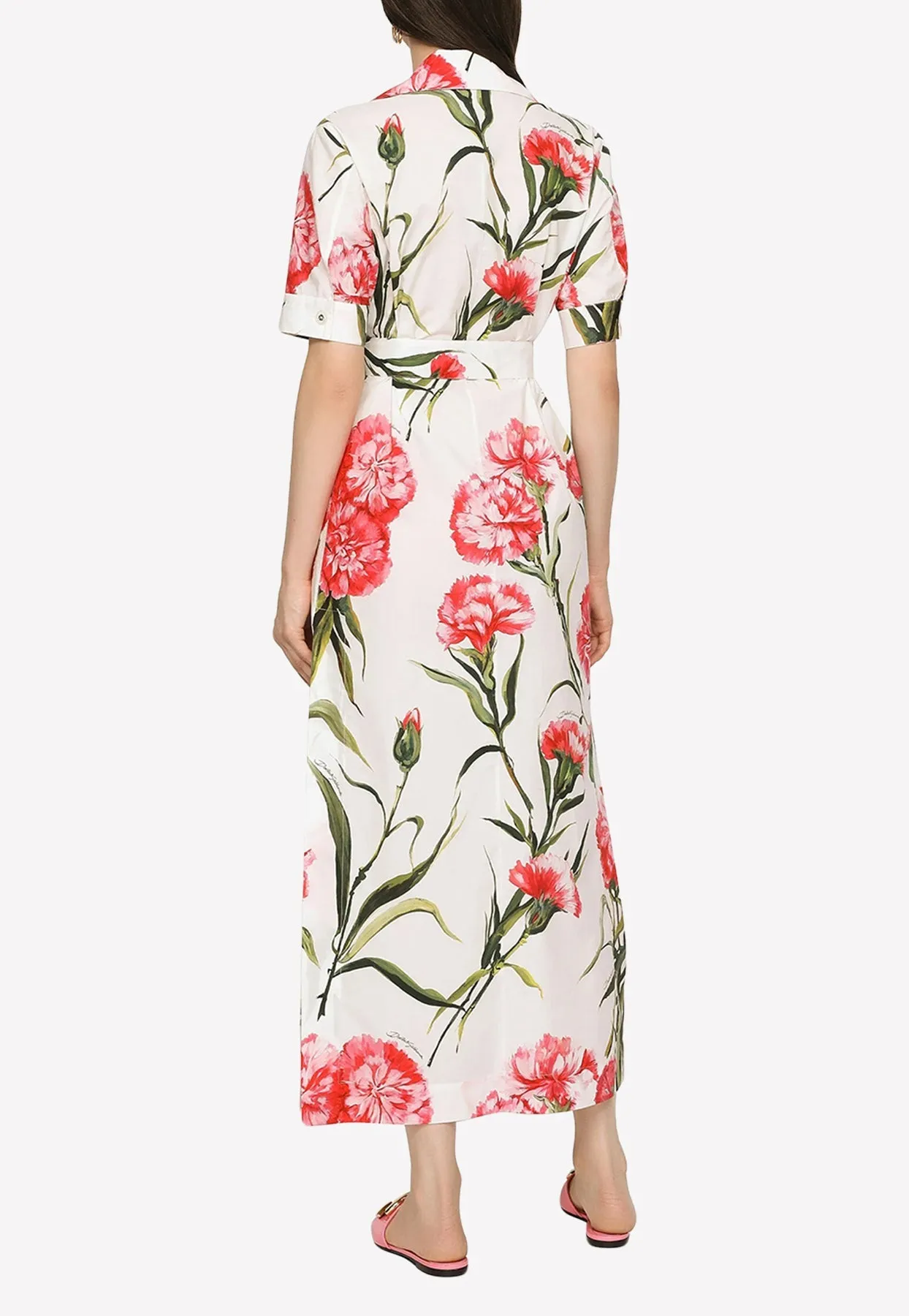 Carnation Print Midi Shirt Dress