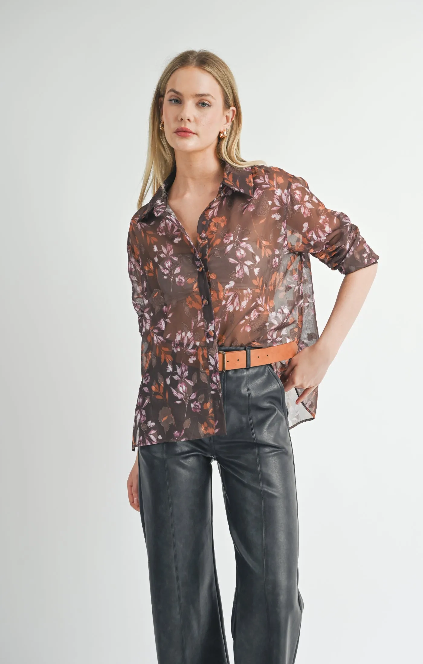 Celebrate Her Sheer Button Down Shirt
