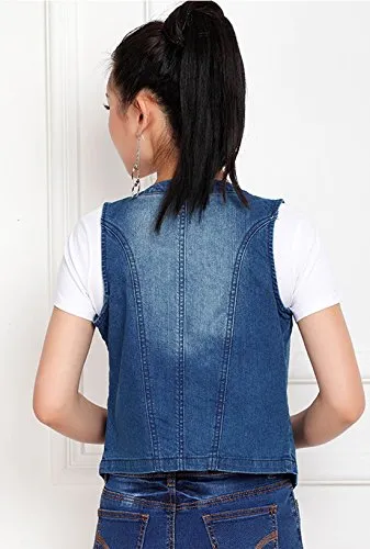 Chouyatou Denim Waistcoat Vest, Blue