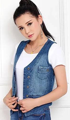 Chouyatou Denim Waistcoat Vest, Blue