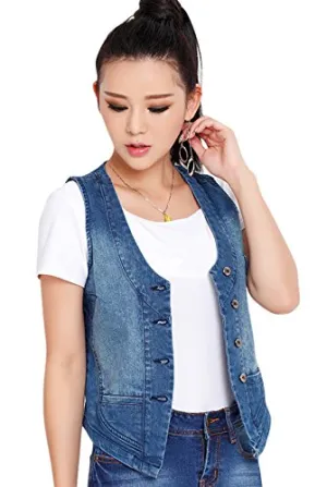 Chouyatou Denim Waistcoat Vest, Blue