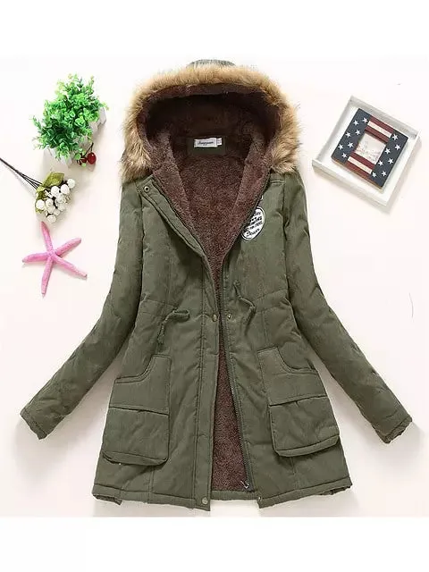 Coat Women Fur Hooded Cotton Jackets