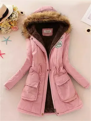 Coat Women Fur Hooded Cotton Jackets