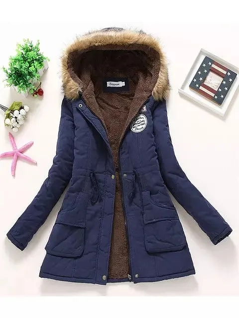 Coat Women Fur Hooded Cotton Jackets