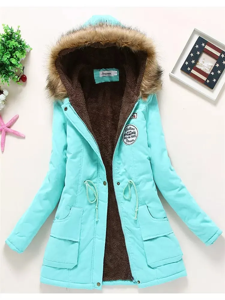 Coat Women Fur Hooded Cotton Jackets