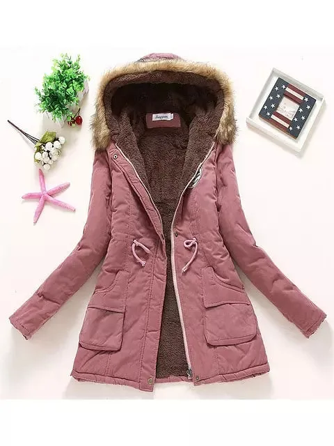 Coat Women Fur Hooded Cotton Jackets