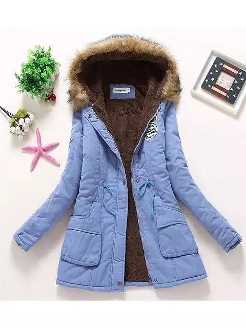 Coat Women Fur Hooded Cotton Jackets