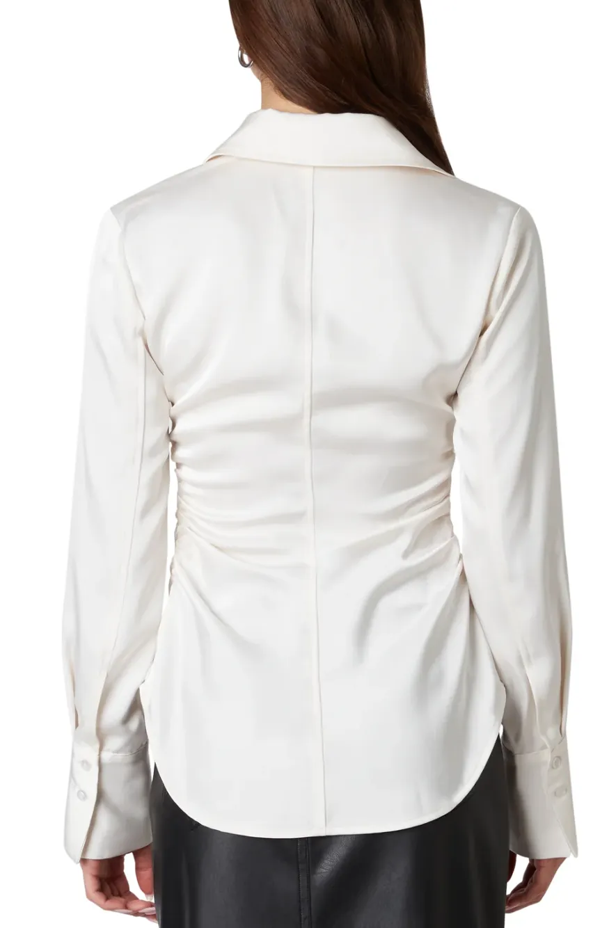 Collared Button Down Ruched Top