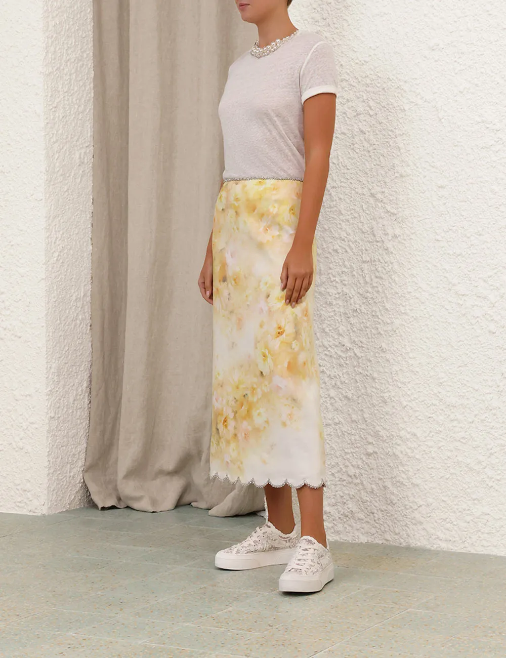 Crush Scalloped Midi Skirt