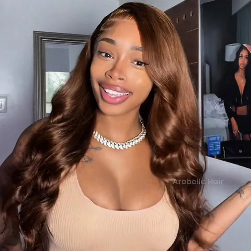 Dark Brown Colored Loose Body Wave Glueless 6x5 Pre-Cut Lace Easy-Wear Human Hair Wigs