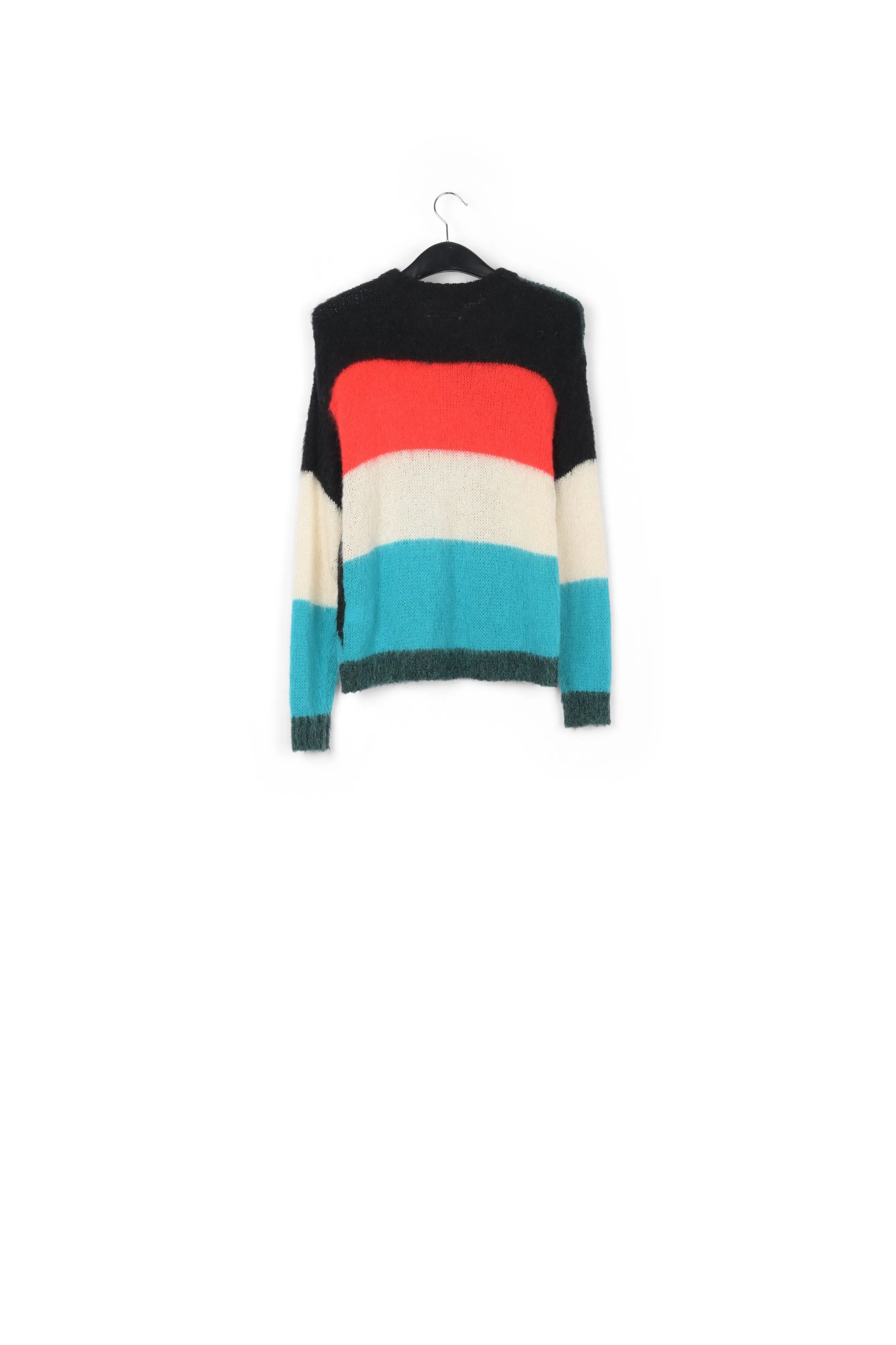 Dark green, blue and red intarsia-knitted sweater